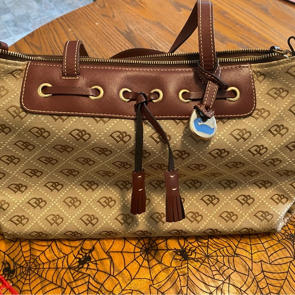 Dooney & Bourke Brown and Tan Logo Tote - Picture 1 of 5